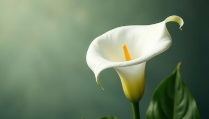 Elegant white calla lily on white, ample copy space , copy space, greeting, minimal
