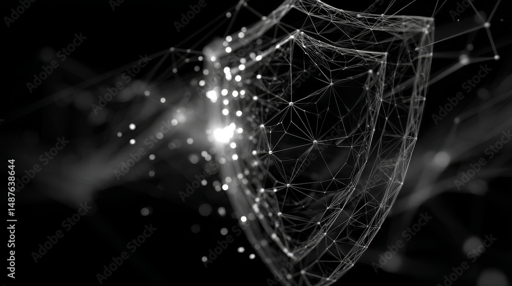 Poster protection shield and network protection concept from lines, triangles and particle style design. il