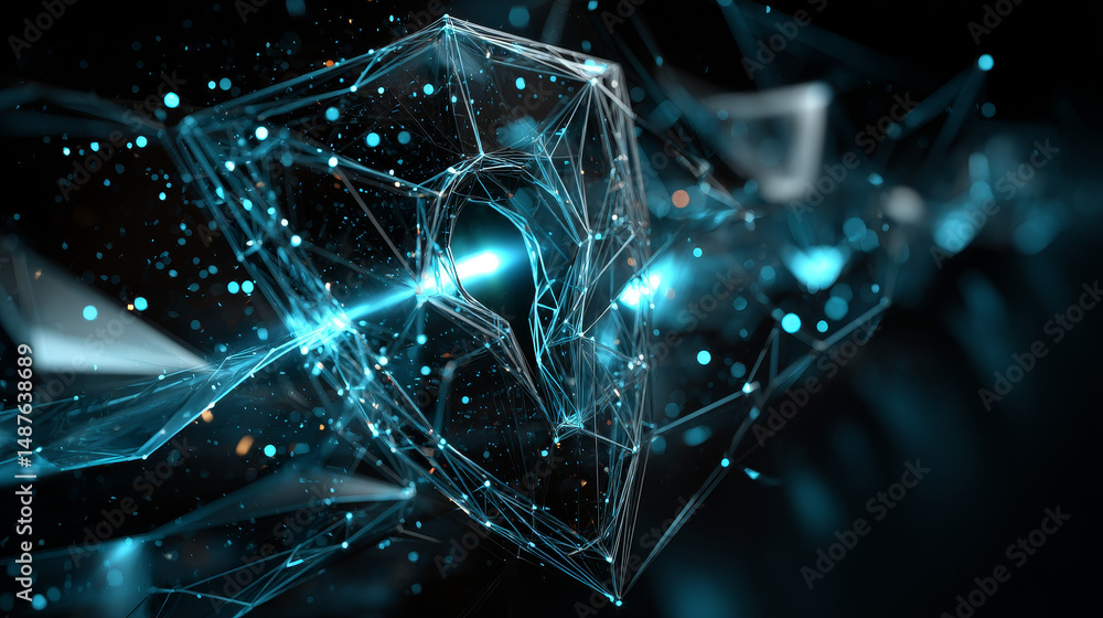 Poster protection shield and network protection concept from lines, triangles and particle style design. il