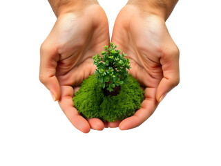 Hands Holding  Tree on Transparent Background, Symbol of Sustainability and Environmental Care