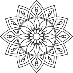 Printable Floral Mandala – Symmetrical Black and White Line Art