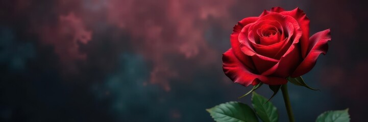 Single red rose on smoky, textured background Elegant funeral card design , design, elegant, blossom