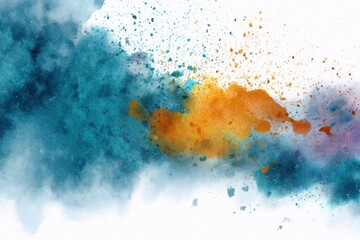 Dynamic watercolor blend with vibrant blue-orange gradients and splatter effects, energetic abstract artwork for creative branding materials. 