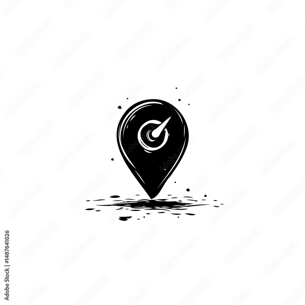 Poster stylized location pin with speed indicator, evoking travel and navigation