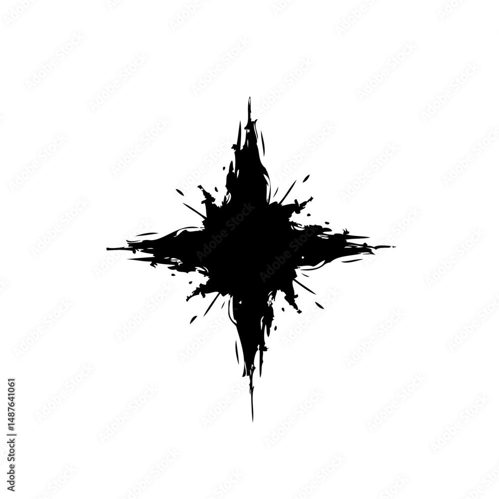 Poster abstract vector grunge splash with four points star design element isolated