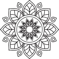 Printable Floral Mandala – Symmetrical Black and White Line Art 70