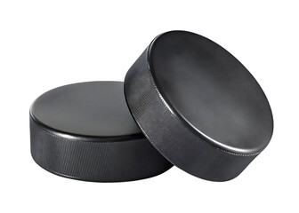 Two ice hockey puck isolated on white background PNG 