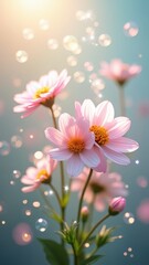 Naklejka premium Pink flowers with bubbles in the air