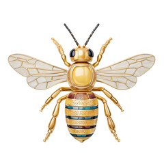 Golden decorative bee ornament isolated on white background