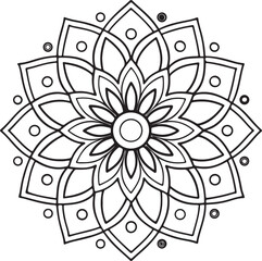 Printable Floral Mandala – Symmetrical Black and White Line Art 70