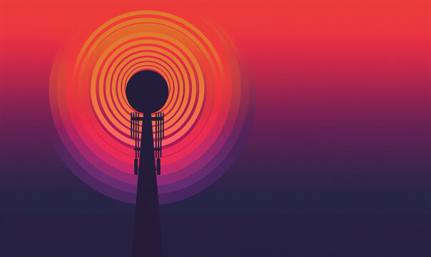 Radiant sunset silhouette of wind turbine rural landscape digital artwork calm environment artistic viewpoint