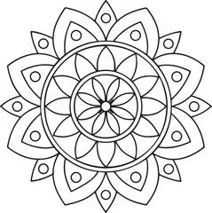 Printable Floral Mandala – Symmetrical Black and White Line Art 70