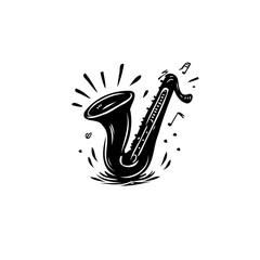 Naklejka premium Stylized saxophone illustration radiating musical energy on a white backdrop