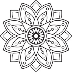 Printable Floral Mandala – Symmetrical Black and White Line Art 70