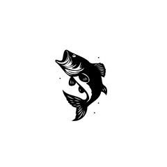 Stylized monochrome silhouette of a jumping fish with open mouth illustration
