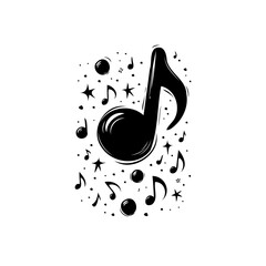 Musical composition featuring hand-drawn notes, stars, and decorative sphere elements