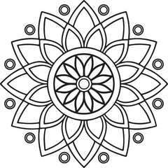 Printable Floral Mandala – Symmetrical Black and White Line Art 70