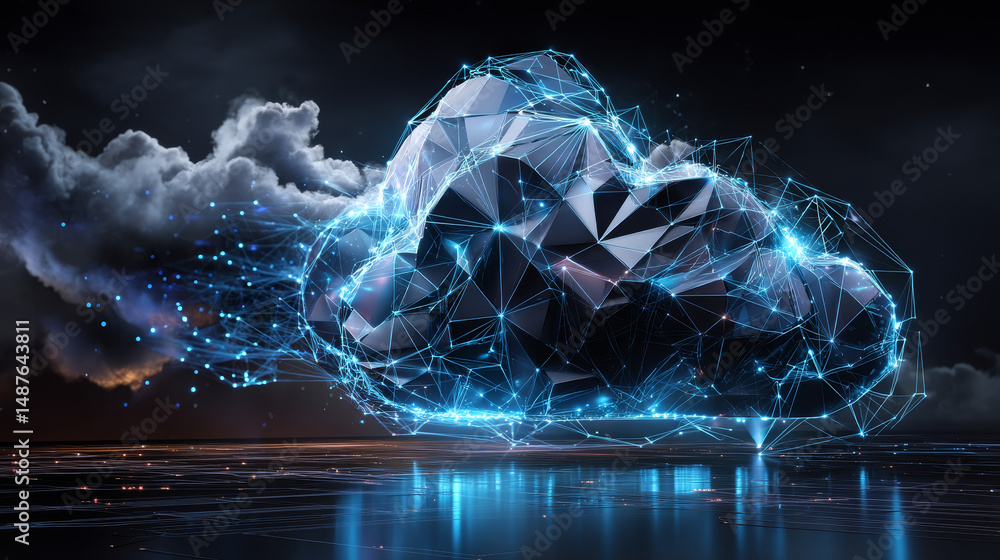 Poster cloud computing technology. cloud connection technology background