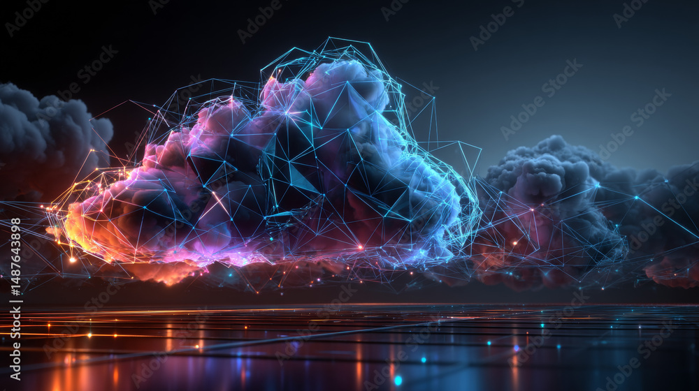 Poster cloud computing technology. cloud connection technology background