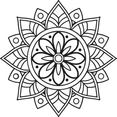 Printable Floral Mandala – Symmetrical Black and White Line Art 70