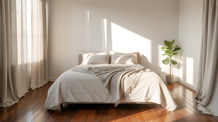 Fototapeta premium Serene Bedroom Design Natural Light and Neutral Tones