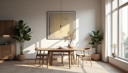 Dining Room with Wooden Table and Chairs