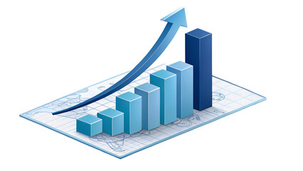 Illustrated chart indicating business growth and statistical data analysis with rising upward arrow Isolated On White Transparent Background PNG File Cut Out Social Media Advertisement HD photo Banner