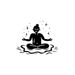 Monochromatic zen illustration featuring a figure meditating amidst radiant energy