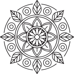 Printable Floral Mandala – Symmetrical Black and White Line Art 70