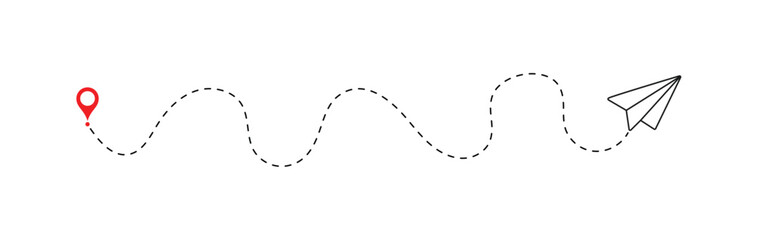 paper plane with dotted line trail trace icon, Vector paper airplane
