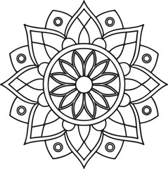 Printable Floral Mandala – Symmetrical Black and White Line Art 70