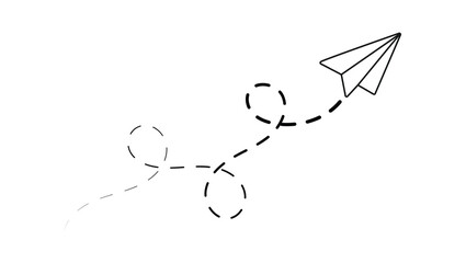 paper plane with dotted line trail trace icon, Vector paper airplane
