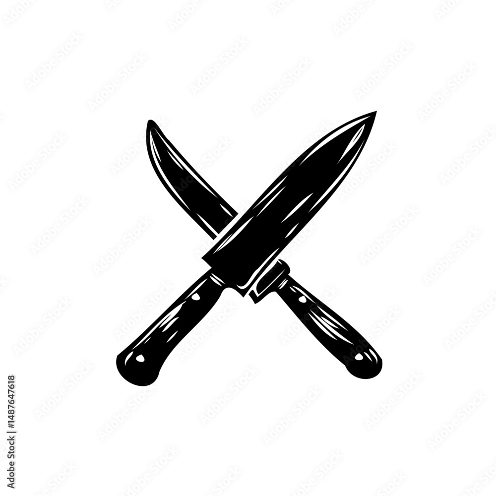Aufkleber crossed culinary knives emblem showcasing precision and sharp design element