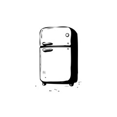 Retro refrigerator illustration with simple lines and shadow, a vintage appliance