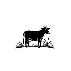 Stylized Bovine Silhouette on Grassy Patch, A Minimalist Illustration