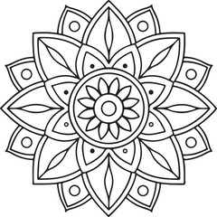 Printable Floral Mandala – Symmetrical Black and White Line Art 70
