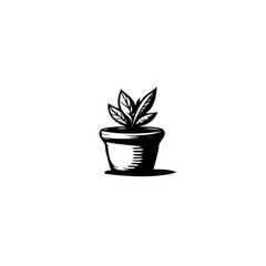 Minimalist depiction of a potted plant showcasing nature's fresh growth and simple beauty