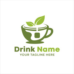 green tea drink logo, icon, background, wall, tea glass logo design