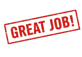 Motivational Red Stamp Illustration with 'Great Job!' Message for Recognition and Appreciation.