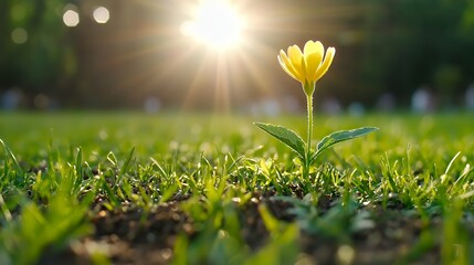 Yellow Flower in Sunlight on the Grass