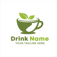 green tea drink logo, icon, background, wall, tea glass logo design