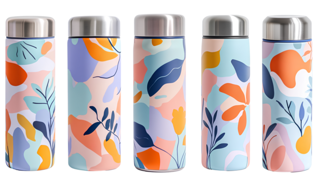 Stylish Floral and Abstract Pattern Insulated Stainless Steel Water Bottles Set