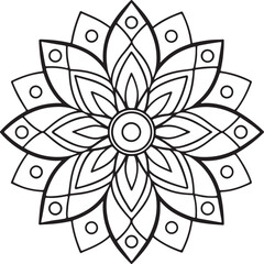 Printable Floral Mandala – Symmetrical Black and White Line Art 70
