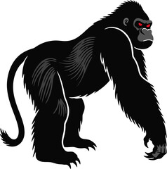 Fierce Vector Gorilla with Red Eyes in Stylized Illustration
