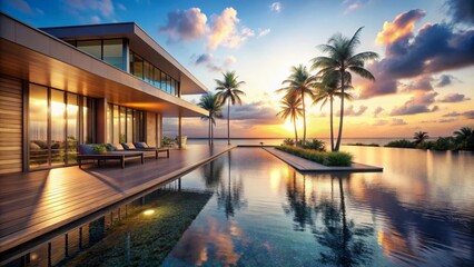 Serene Sunset Views from a Modern Coastal Residence with Infinity Pool and Lush Tropical Landscaping