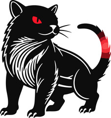 Fierce Black Cat with Red Eyes in Bold Vector Style