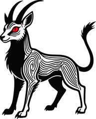 Mythical Horned Beast with Red Eyes in Tribal Vector Style