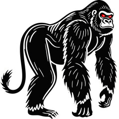 Fierce Vector Gorilla with Red Eyes in Stylized Illustration