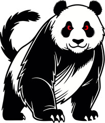 Fierce Stylized Panda Bear with Red Eyes Vector Illustration