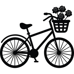 A bicycle with a basket full of flowers on it